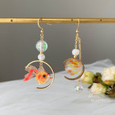 Goldfish and Bubble Dangle Earrings - fish earrings - Unique Dangle